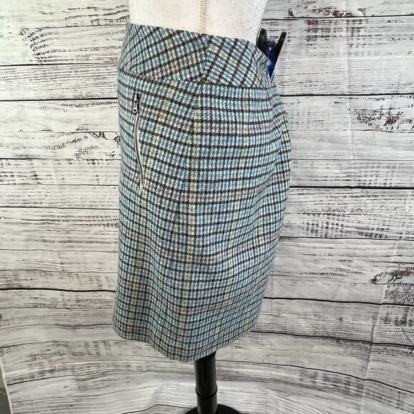 Talbots Skirt size 2 Black Purple Blue Houndstooth Plaid Wool Pencil Knee Suit - Picture 6 of 8